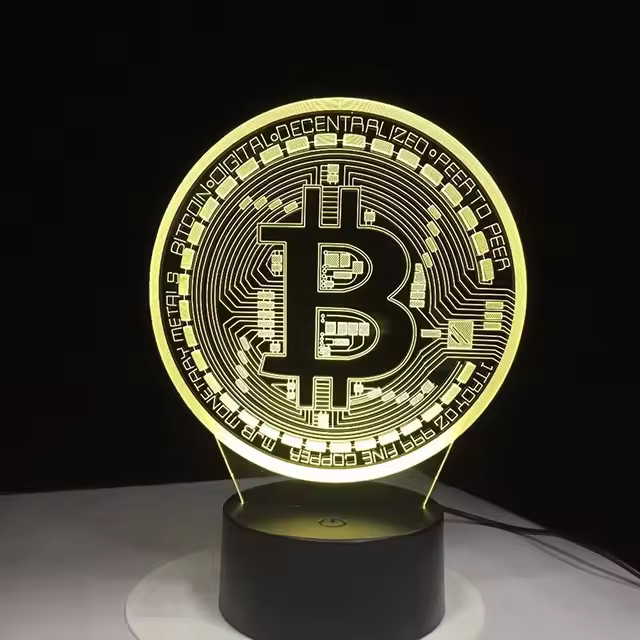 Lámpara De Noche Bitcoin Coin Art En Acrílico Con LED Sensor Táctil 16 Colores Cambiantes 3D Para Decoración De Habitación Luz De Mesa - 1