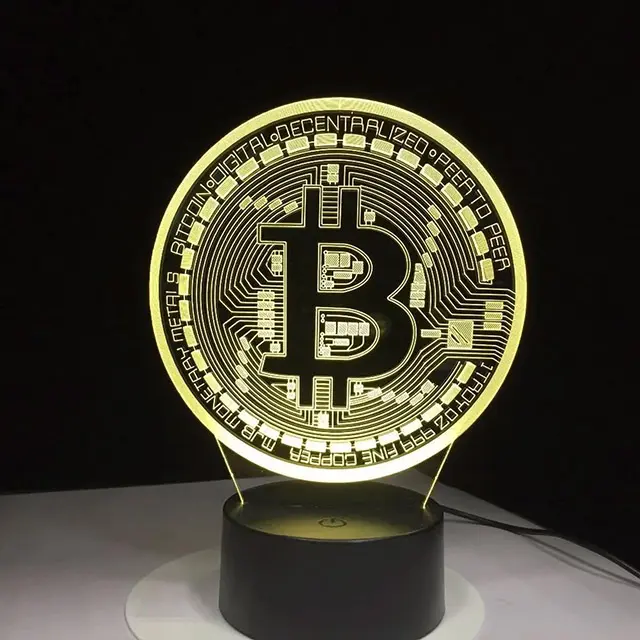 Lámpara De Noche Bitcoin Coin Art En Acrílico Con LED Sensor Táctil 16 Colores Cambiantes 3D Para Decoración De Habitación Luz De Mesa - 1