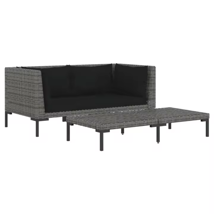 vidaXL Muebles jardín 3 pzas ratán sintético semicircular gris oscuro - 1