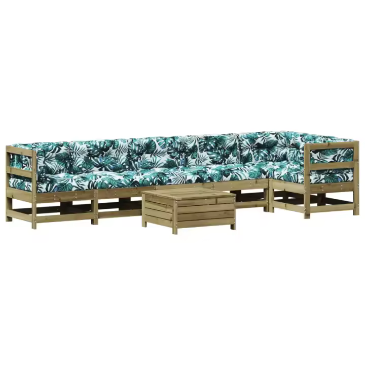 vidaXL Juego de muebles jardín 7 pzas y cojines madera pino impregnada - 1
