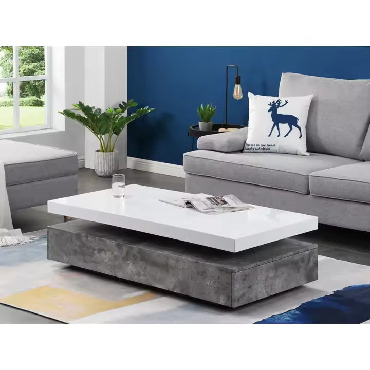 Vente-unique - Mesa de centro FELIX - 2 cajones - MDF - Color: cemento y blanco - 1