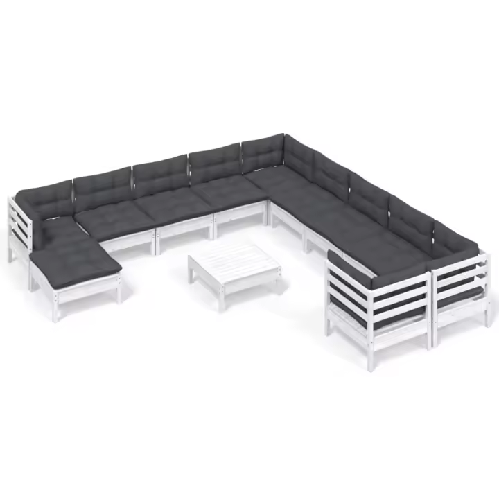vidaXL Muebles de jardín 12 pzas con cojines blanco madera de pino - 1