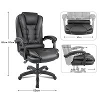 DASCK-Sillón de Oficina Altura Ajustable Cuero Sintético Acolchada Reclinable Silla Director, Blanco, Universal - details 1
