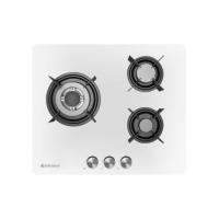 Meimon Encimera de Gas Johnson  Cristal Blanco con Parrillas de Hierro Fundido, 3 Zonas de Cocinado, Fuego Triple Llama (3,3 kW), Fuego Semi-rápido (1,75 kW), Fuego Auxiliar (1 kW), Autoencendido, Válvula de Seguridad, Kit Gas Natural Incluido - details 0