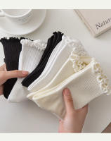 5 Pares De Calcetines Casuales Para Mujer De Tubo Medio Pleated En Colores Negro Y Blanco Transpirables Para Primavera Y Otoño - details 8