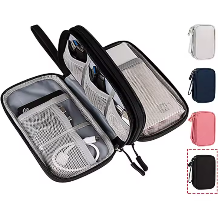 Bolsa organizadora de accesorios electrónicos, organizador universal de viaje, doble capa, color negro - 1
