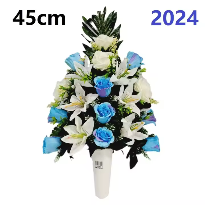 Centro de Flores para Cementerio - Ramos de Flores para Todos los Santos - Flores Artificiales de Tela - Ancho 30cm - Alto 45cm - 1