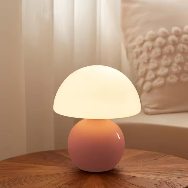 Lámpara pequeña con forma de Hongo, lámpara de Mesa para Mesita de Noche, decoración estética para el hogar, para Niña regalo, color rosa. - 1