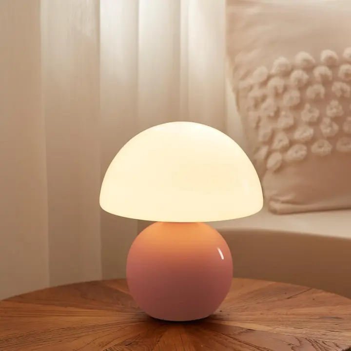 Lámpara pequeña con forma de Hongo, lámpara de Mesa para Mesita de Noche, decoración estética para el hogar, para Niña regalo, color rosa. - 1
