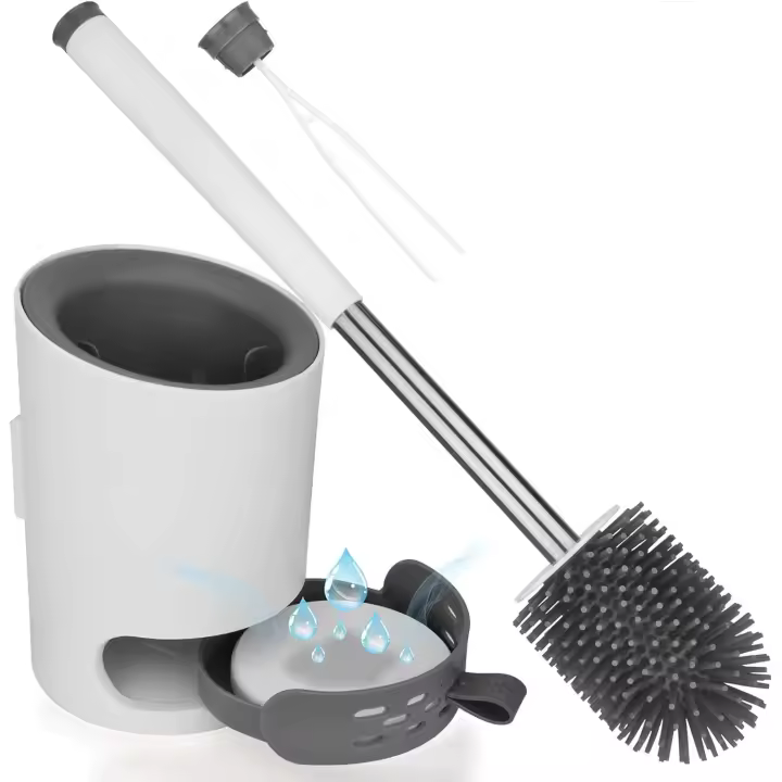 Cepillo de baño de silicona, cepillo de baño antibacteriano, juego de escoba con soporte para colgar, pinzas ocultas, gancho adhesivo para barro de diatomeas, mango para asiento de inodoro para el hogar - 1