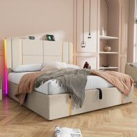 Marco de Cama Multialmacén Doble Tapizado USB Type C + Control APP LED 140x200 - Diseño Silencioso, Espacio Duplicado & Estilo Minimalist Versátilla para Dormitory - details 0