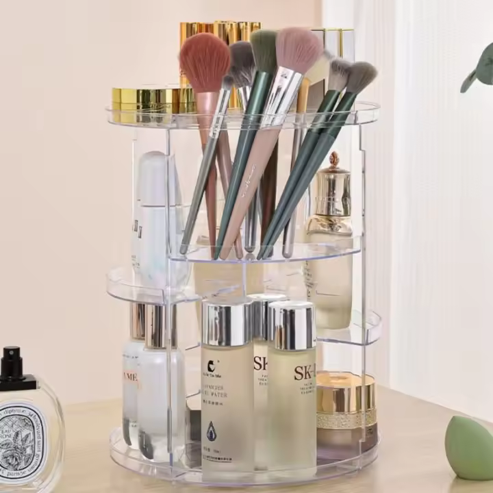 Caja De Almacenamiento Para Cosméticos Giratoria De 360 Grados Transparente Mesa De Maquillaje Organizador De Productos De Cuidado Personal Soporte Para Labiales Y Brochas - 1