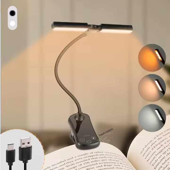 Luz de Lectura LED Portátil Mini Lámpara de Escritorio with 14 LEDs Luz Nocturna Recargable por USB - 1