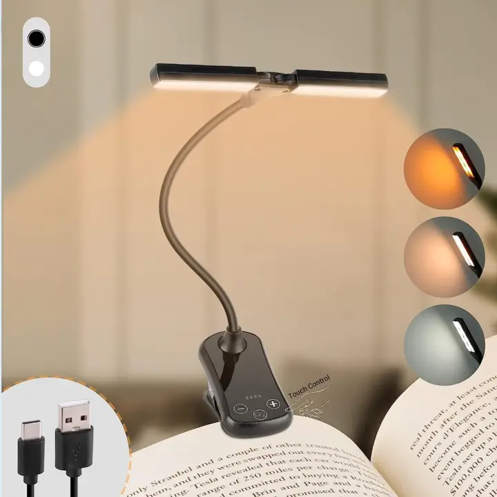 Luz de Lectura LED Portátil Mini Lámpara de Escritorio with 14 LEDs Luz Nocturna Recargable por USB - 1