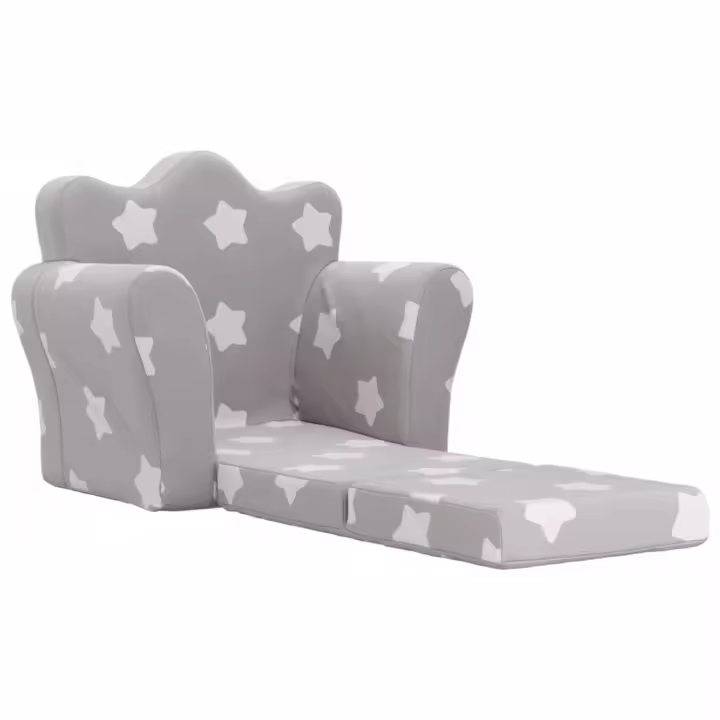 vidaXL Sofá cama de niños felpa suave gris claro con estrellas - 1