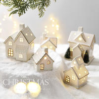 Adorno De Navidad Casa De Cerámica Luminosa Escena Creativa De Navidad Decoración De Escritorio Figura De Arquitectura Folk Art - details 5