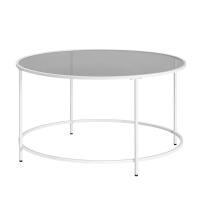 Mesa de centro redonda de cristal y acero, elegante para salón y café, disponible en negro o blanco perla, diámetro 84 cm - details 0