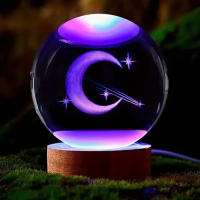 1 PC Bola De Cristal Lunar 3D Láser Grabado Luz Nocturna De Color Regalo Para Familia Colegas Sala De Estar Dormitorio Decoración De Hogar - details 0