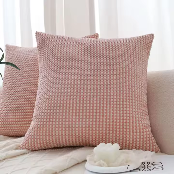 Funda De Cojín Cuadrada De Corduroy Rosa-Blanco 45x45cm Decoración Para Sofa Y Sala De Estar Funda De Cojín Suave De Poliéster 100% - 1