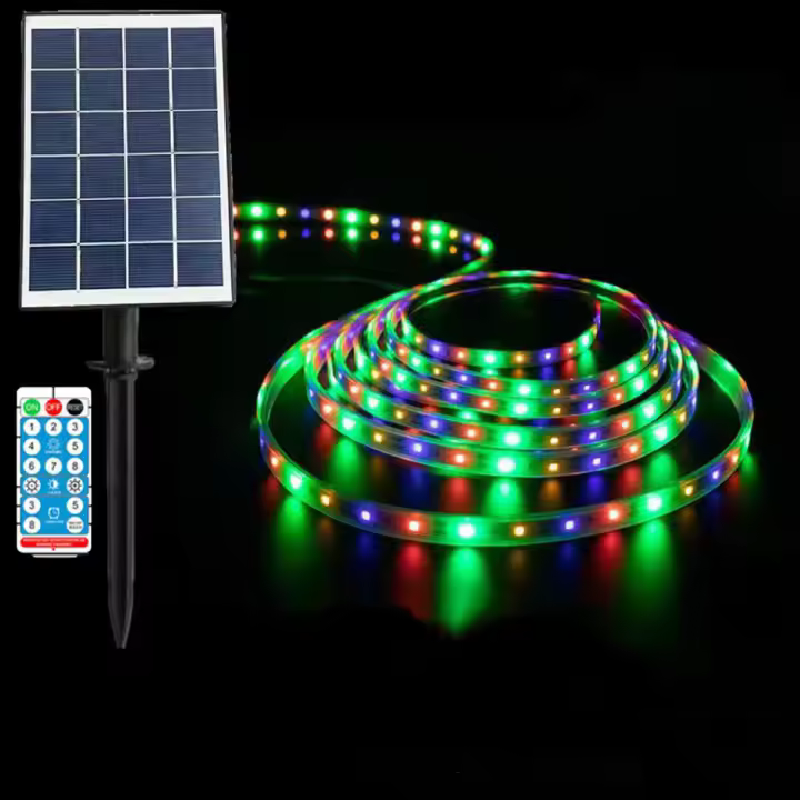 Tiras De Luces LED RGB Con Panel Solar Cargado a Prueba De Relámpagos 15M10M5M Control Remoto 8 Modos Impermeables Para Decoración De Hogar - 1