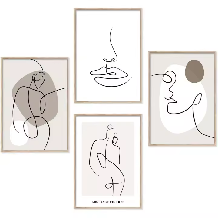Arte Moderno en Pared Conjunto de Imágenes Líneas Abstractas Pinturas Decorativas para Hogar, Sala de Estar, Dormitorio - 1
