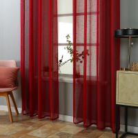 Cortina Transparente De Hilo De Lino Roja Para Decoración De Sala De Estar Estilo Celebración 1 Pieza Cortina De Voile Sólida - details 0