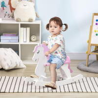 HOMCOM Caballito Balancín para Niños de 1-3 Años Caballo Mecedora de Madera con Manillar y Pedales Carga 50 kg 68x27x46,5 cm Blanco y Rosa - details 1
