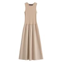 Vestido Largo Tejido MUJER Para Mujer Sin Mangas Fiesta Vestido Negro Draped Maxi Retro Patchwork Ankle-Length Polyester - details 3