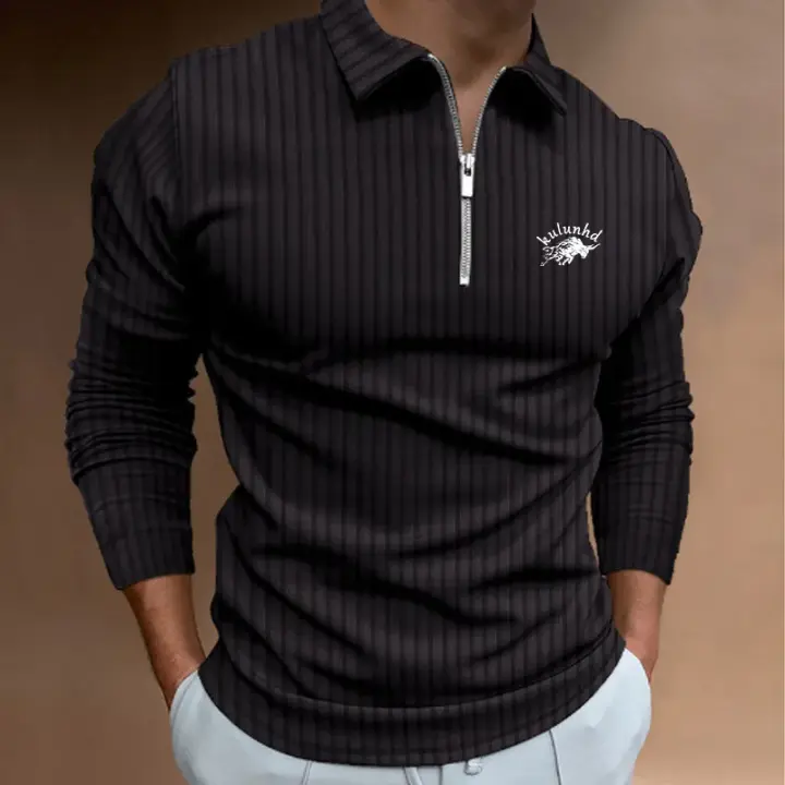 Camisa Polo Hombre Manga Larga Cierre De Cremallera Primavera Otoño Golf Moda Casual Tops Polyester Transpirable Estilo Contraste - 1