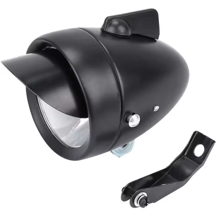 Bicicletas Faro Brillante Bicicleta De Montaña Faro Delantero 1-LED Con Soporte De La Lámpara Sombrilla Ciclismo Faro Bandeja De Metal Shell Retro-Negro - 1