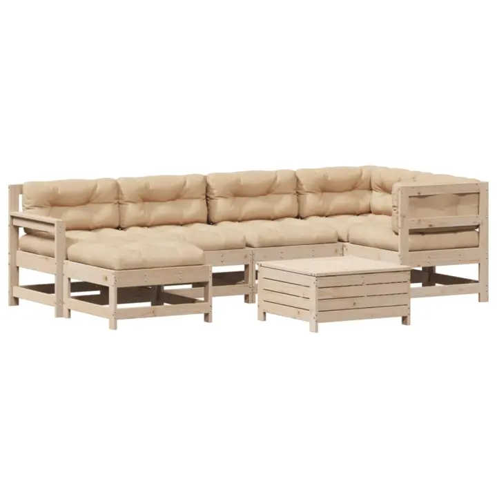 vidaXL Juego de muebles de jardín 7 pzas y cojines madera maciza pino - 1