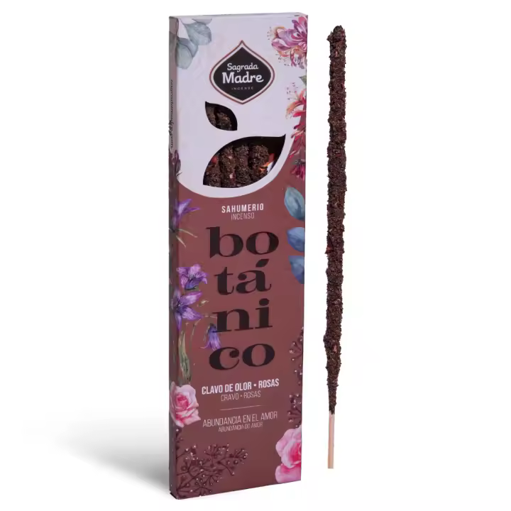 INCIENSO BOTÁNICO ARTESANO DE CLAVO DE OLOR Y ROSAS (ABUNDANCIA EN EL AMOR) - SAGRADA MADRE (6 VARILLAS PREMIUM DE DURACIÓN EXTRA) | SAHUMERIO NATURAL Y HECHO A MANO | Vegano y Cruelty-Free - 1