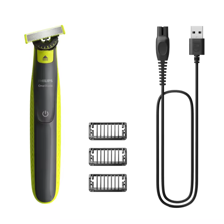 PHILIPS QP2724/23 Afeitadora cara OneBlade 360º WET & DRY 100-240V. Batería de 3,6V, carga USB 45 min uso, Recargable - 1