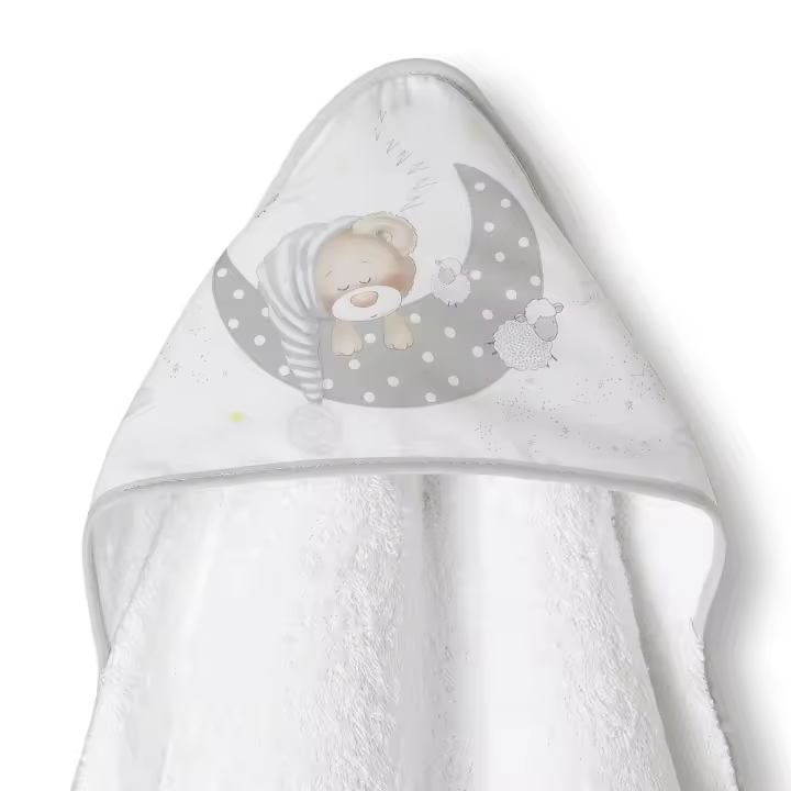 CAPA DE BANHO-100X100-400 GSM ALGODÃO -MOD. BEAR SLEEPING - B/CINZA - 1
