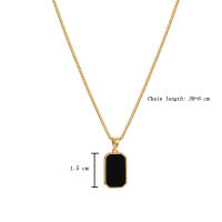 Collar Pendentivo Rectangular Minimalista Para Mujeres Y Hombres Negro Epoxy Largo Dorado Metal Joyería De Cumpleaños Diaria - details 0
