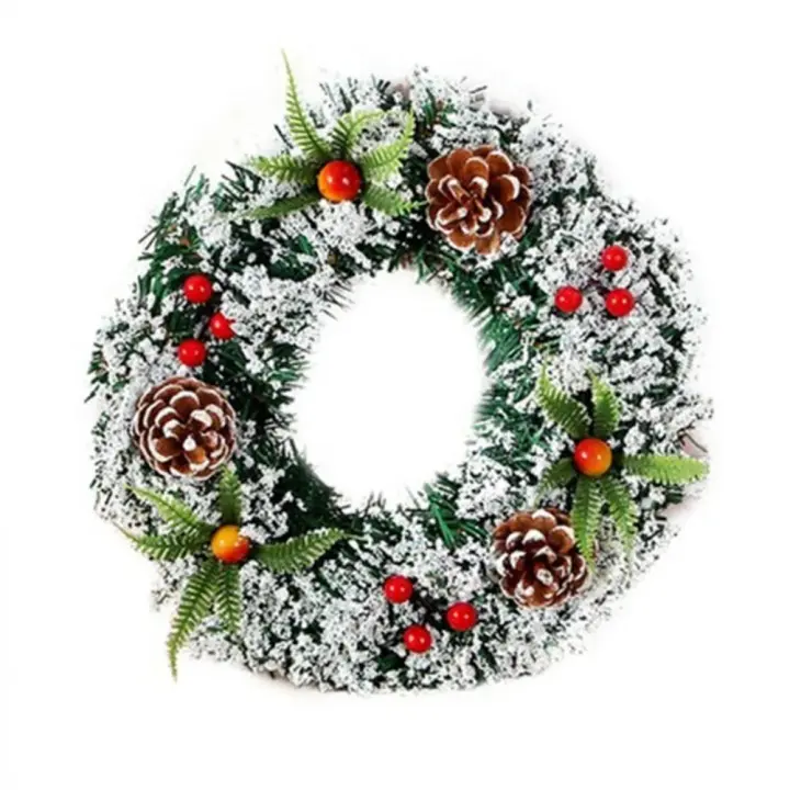 Corona Navideña Artificial De 20/30/40cm Decoración Para Puerta Delantero Con Adornos Colgantes Feliz Navidad Y Año Nuevo - 1