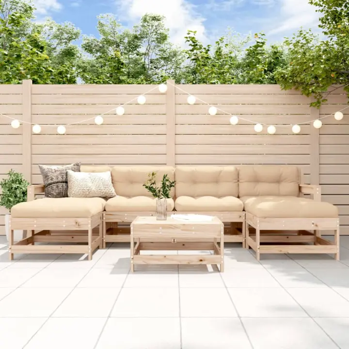 vidaXL Juego de muebles de jardín 7 piezas y cojines madera maciza - 1
