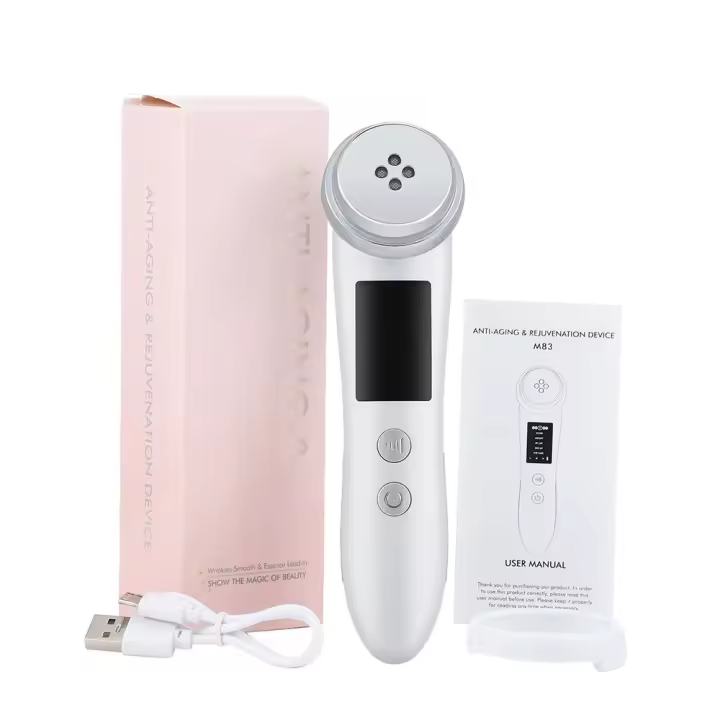 Instrumento de inducción de belleza, rejuvenecimiento de la piel con luz colorida, cinco modos, masaje de vibración facial de tres velocidades, instrumento de belleza de elevación con microcorriente - 1