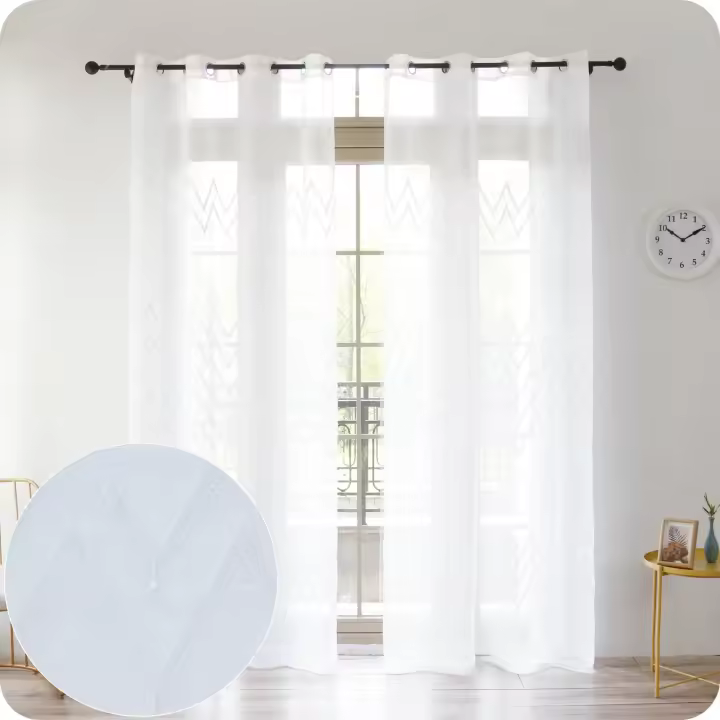 Cortina Translúcida para Salón Dormitorio con Bordado - Visillo con Bordado Transparente para Salon con Ojales 2 Unidades 140x260cm Rayas onduladas - 1