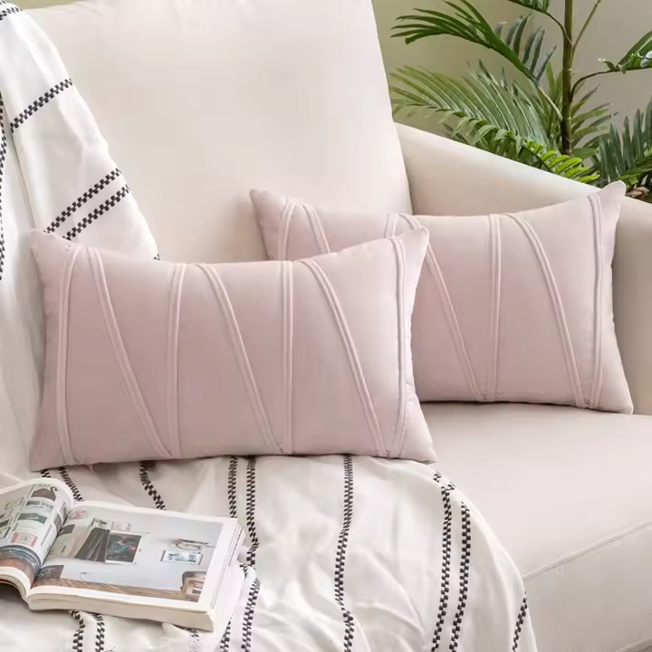 Funda De Cojín De Terciopelo 2PCS 30x50CM En Negro Y Rojo Estripado Bohemio Y Rústico Funda De Almohada Cuadrada Moderna Y Cómoda Para Adultos - 1