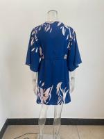 Vestido Casual De Verano Para Mujer Con Estampado Y Volante Estilo Playa Cuello En V Manga Batwing A-Line Largo Mini - details 3
