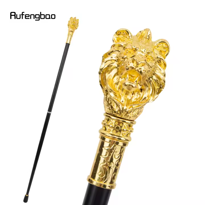 Bastón De Moda Con Manija De Cabeza De León Dorada Elegante Y Decorativa Para Fiesta 95cm Material De Acero Con Punta De Goma - 1
