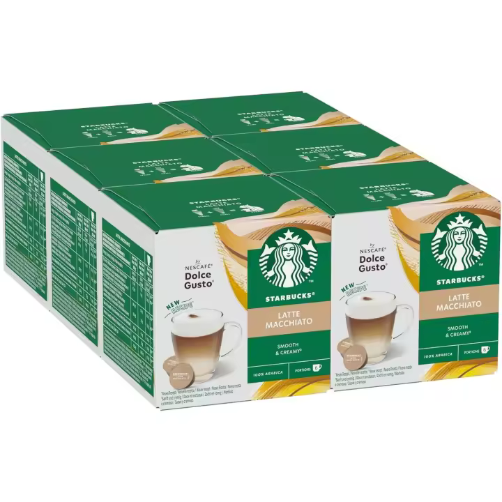 STARBUCKS Latte Macchiato de Nescafé Dolce Gusto Cápsulas de Café 6 x 12 (72 Cápsulas, 36 Bebidas) - 1