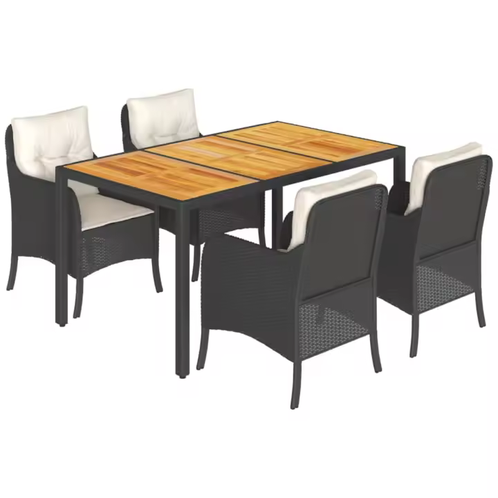 vidaXL Set de muebles jardín 5 pzas con cojines ratán sintético negro - 1