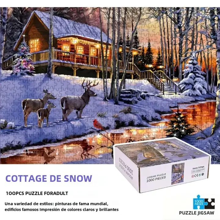 Rompecabezas De Pintura De Navidad 1000 Piezas 70cm*50cm Jigsaw Puzzle De Cabaña De Invierno Decoración De Oficina Y Hogar Alivio Del Estrés Para Adultos - 1