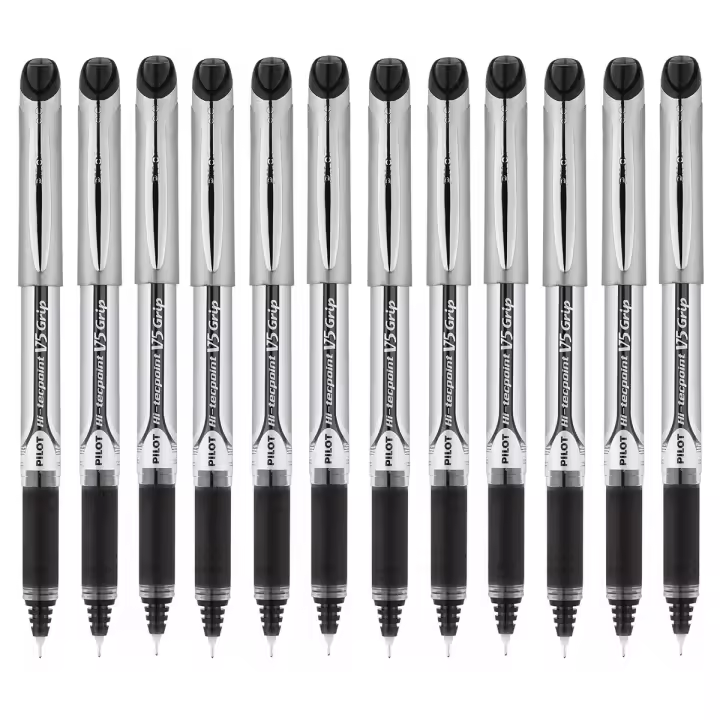 Pilot Hi-Tecpoint V5 Grip Bolígrafo Roller Punta Aguja Tinta Líquida Negro (Pack de 12) - 1