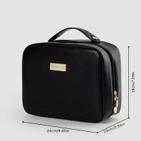 Bolso De Maquillaje De Viaje 1pc PU Cuero Doble Capa Bolsa De Cosméticos Transparente Con Cremallera Gran Tamaño Para Mujeres - details 7