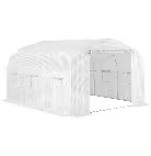 Invernadero túnel Outsunny Garden dim. 3,5L x 3L x 2H m Puerta + 6 ventanas enrollables Acero galvanizado Lona PE de alta densidad Blanco - 1