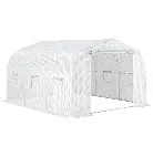 Invernadero túnel Outsunny Garden dim. 3,5L x 3L x 2H m Puerta + 6 ventanas enrollables Acero galvanizado Lona PE de alta densidad Blanco - 1