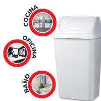 Papelera con Tapa Basculante, Cubo de Basura 15Litros, Papelera para Baño, Oficina, Cocina, Cubo Basura Tamaño  28,5 x 22,5 x 47 cm color blanco - details 0